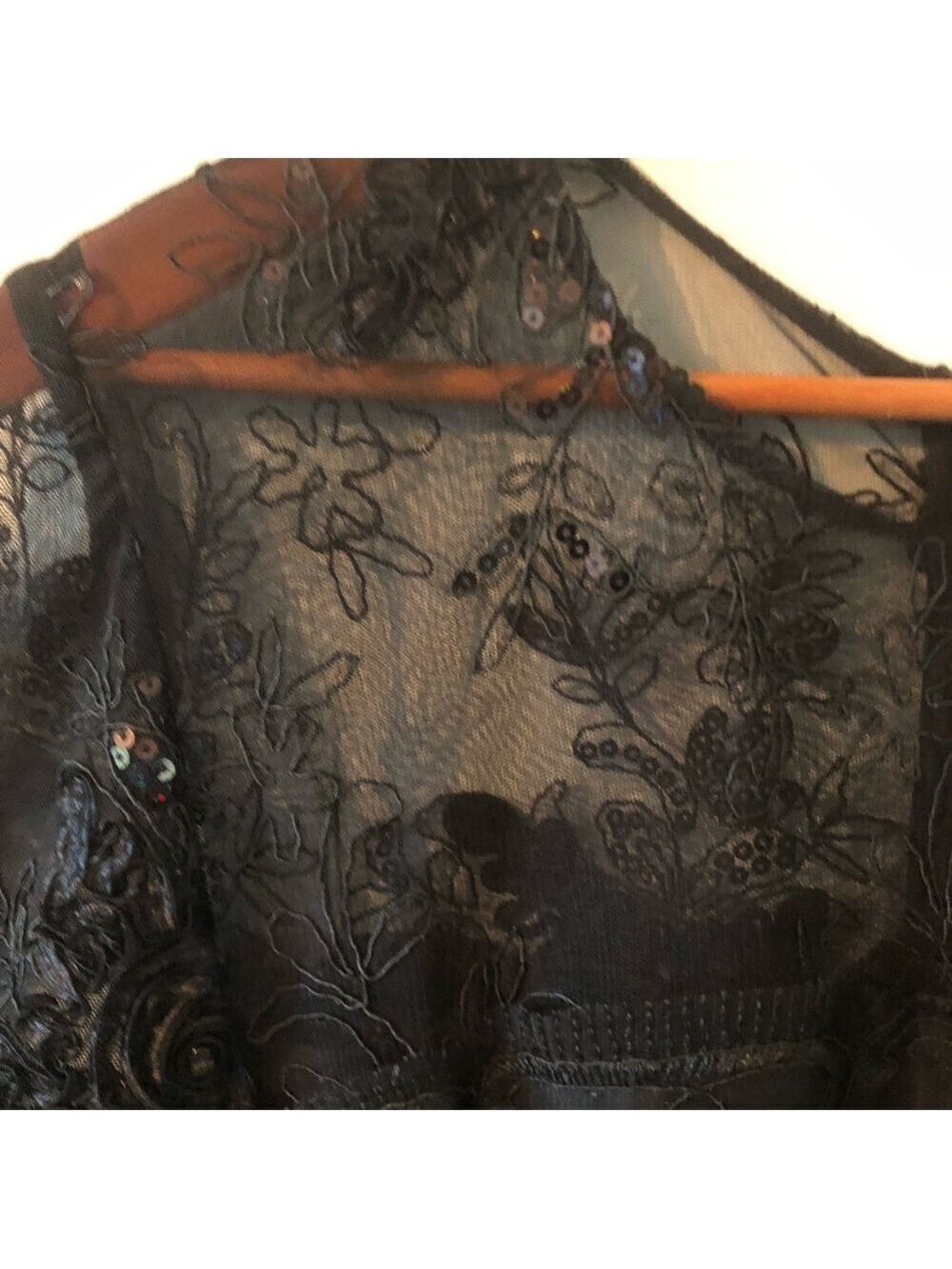 Black Lace Special Occasion Dress with Sequins Size 16W Midi Elbow Sleeves - Picture 5 of 13